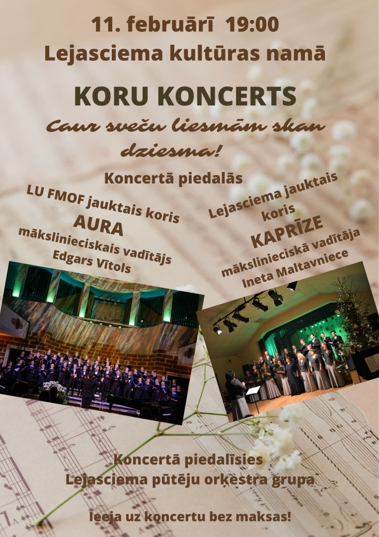 Koru koncerts Lejasciemā 11. februārī 19:00