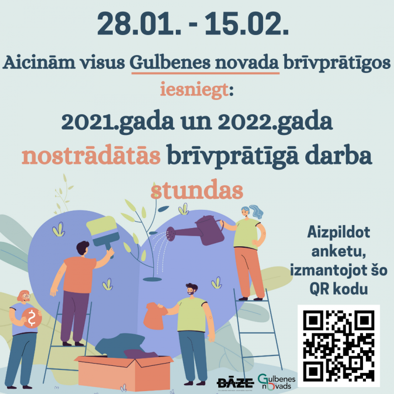 Attēls ar aicinājumu brīvprātīgā darba veicējiem