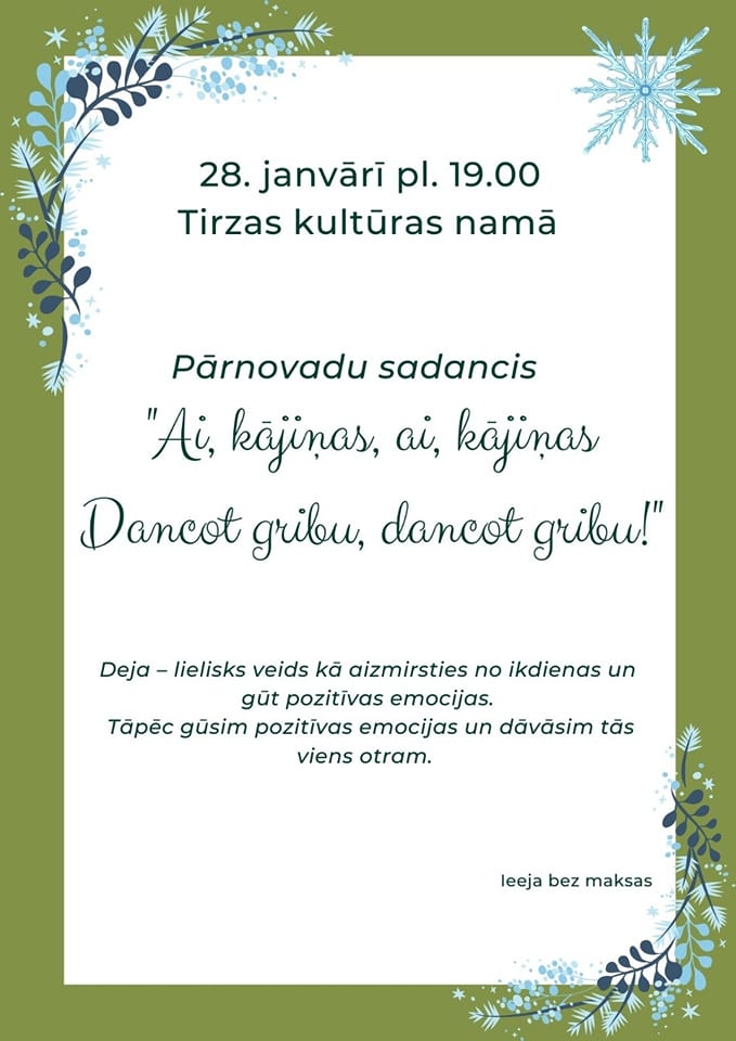 Pārnovadu sadancis Tirzā 28. janvārī 19:00