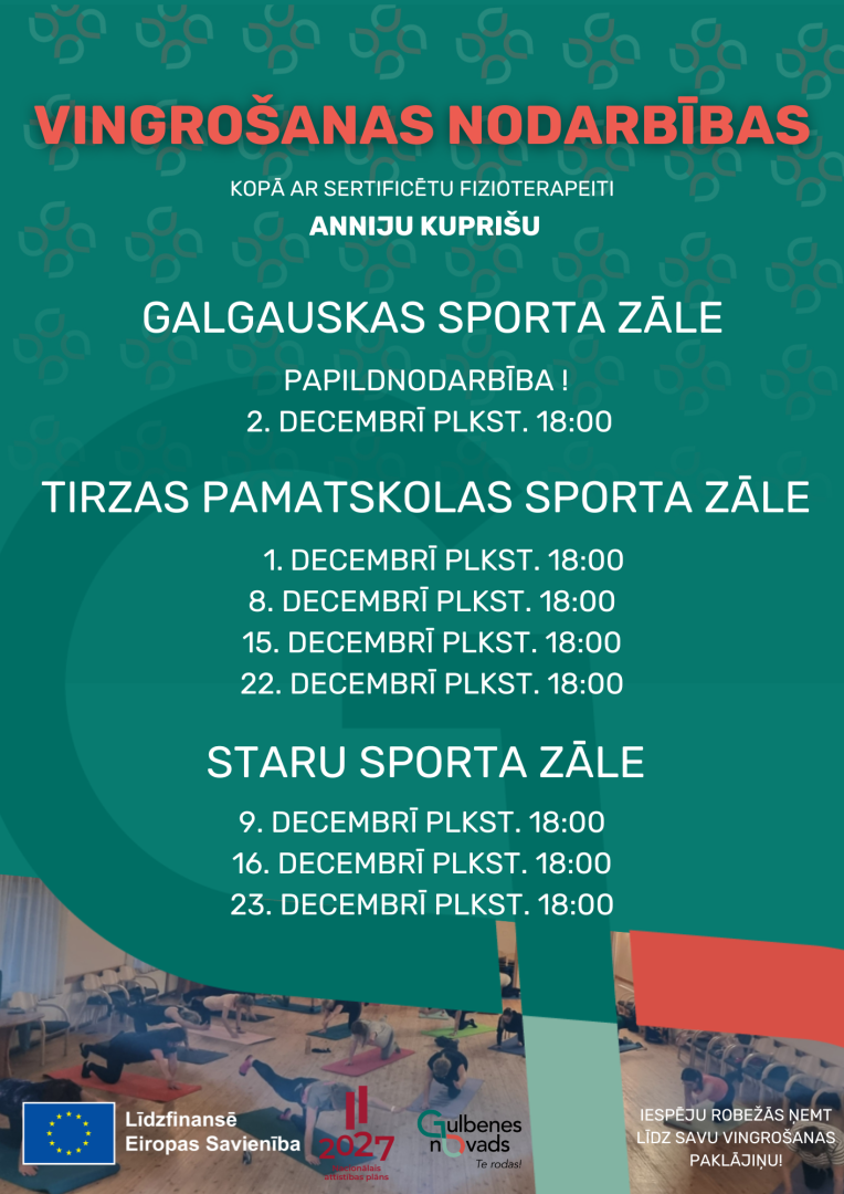 Attēls: Bezmaksas vingrošanas nodarbības sertificētas fizioterapeites Annijas Kuprišas vadībā turpinās!