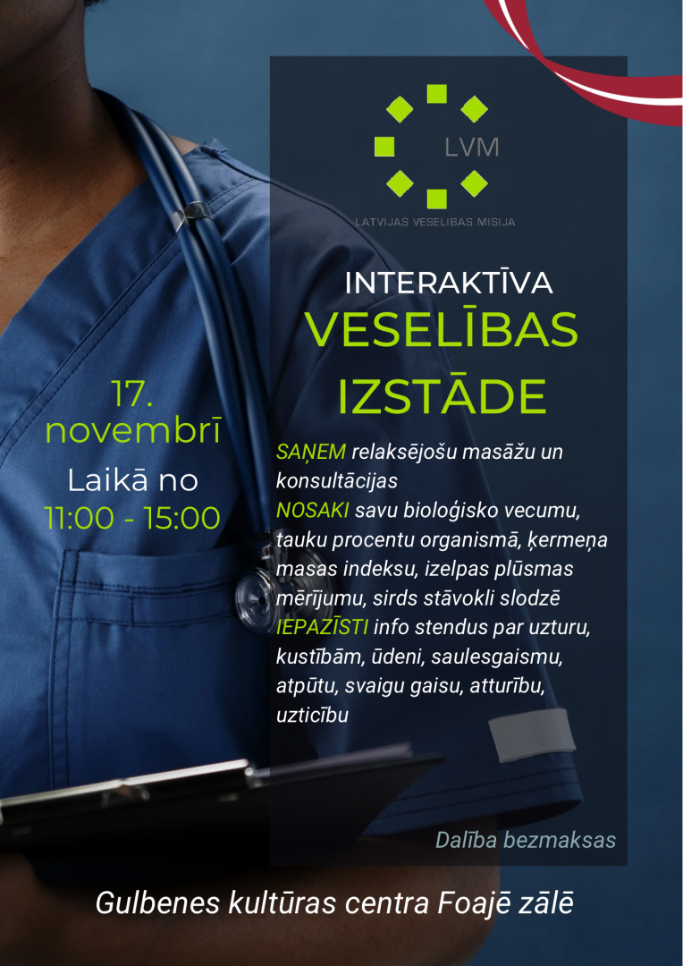 biedrība "Latvijas Veselības Misija" organizē interaktīvu Veselības izstādi
