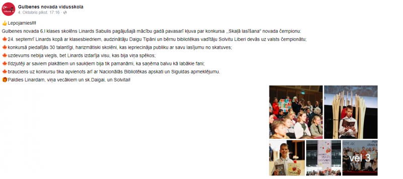 Attēls no FB par dalību konkursā "Skaļā lasīšana" Rīgā 