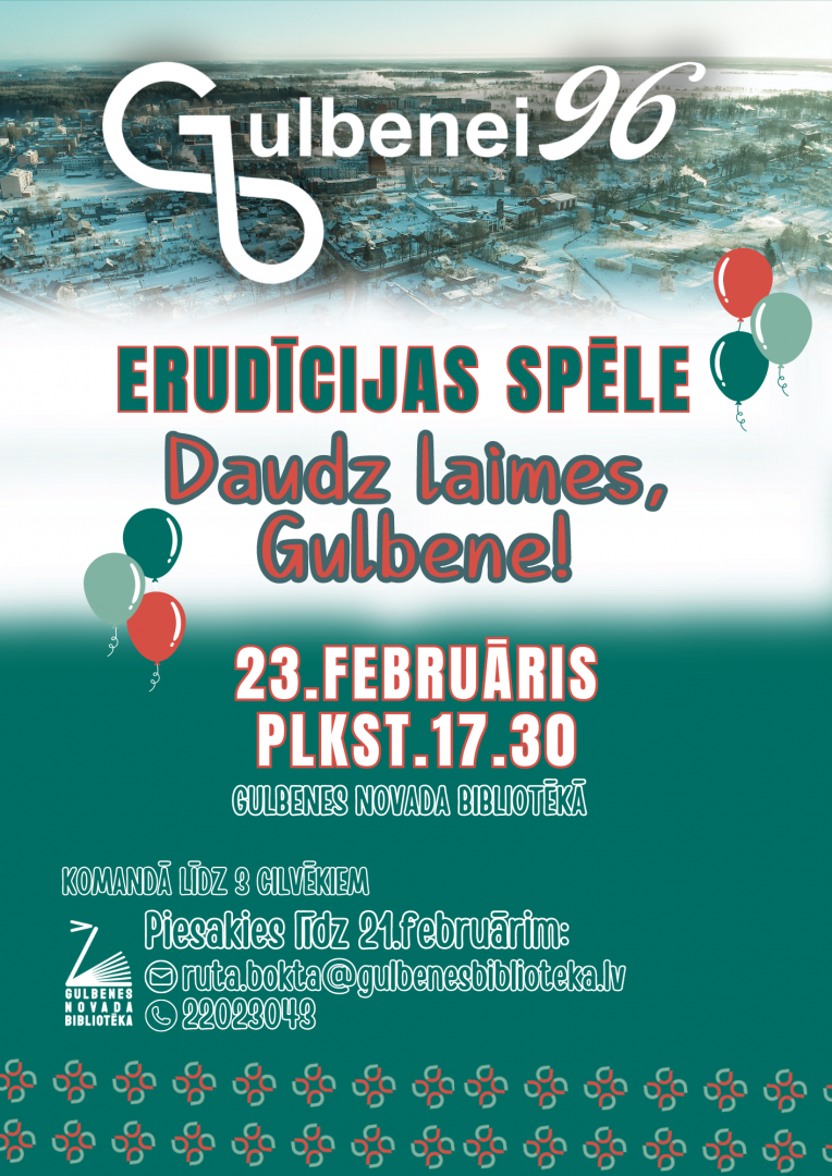 23.februārī plkst. 17.30 Gulbenes novada bibliotēkā norisināsies erudīcijas spēle.