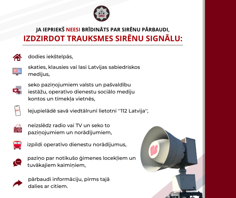 Attēls: 2. jūnijā visā Latvijā iedarbinās trauksmes sirēnas un nosūtīs šūnu apraides paziņojumu