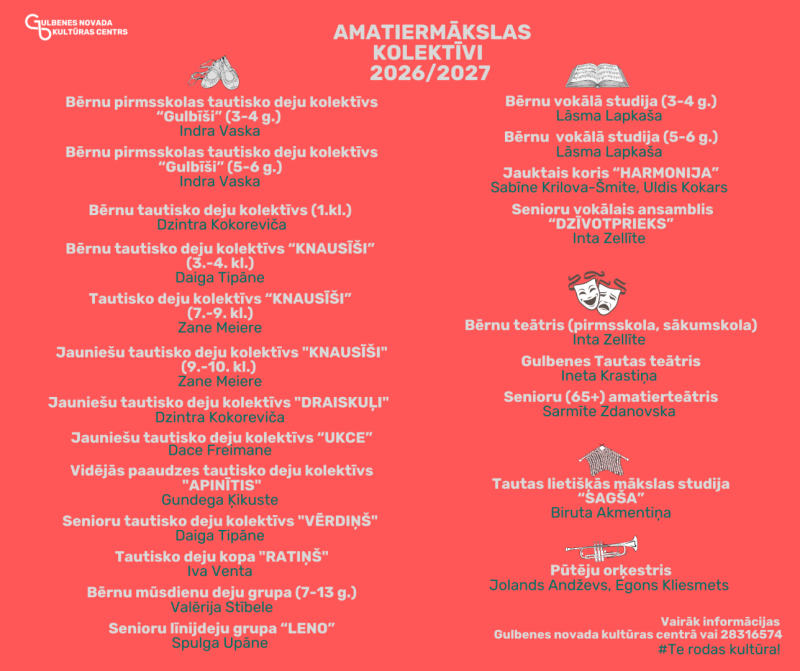 Amatiermākslas kolektīvi Gulbenes novada kultūras centrā  2026./2027.gadā