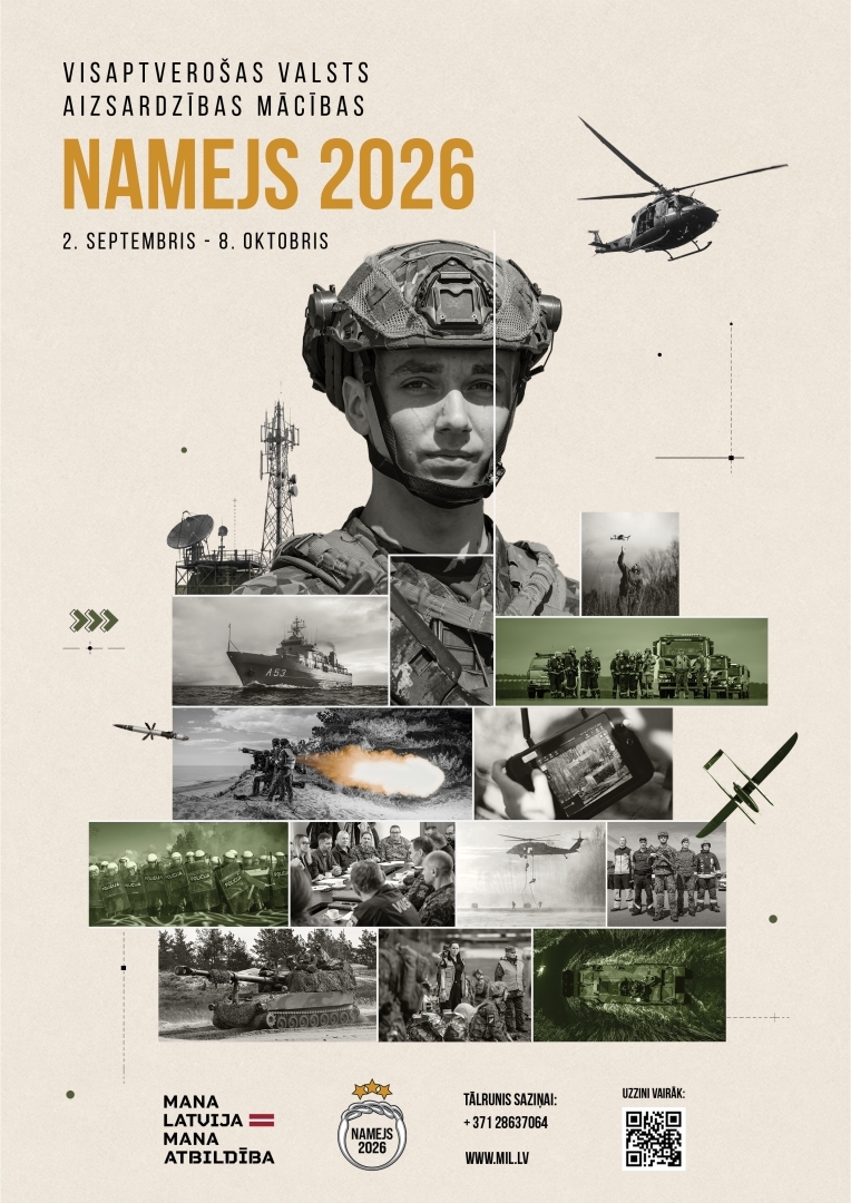 Attēls: No 2. septembra līdz 8. oktobrim visā Latvijā norisināsies visaptverošas valsts aizsardzības mācības “Namejs 2026”