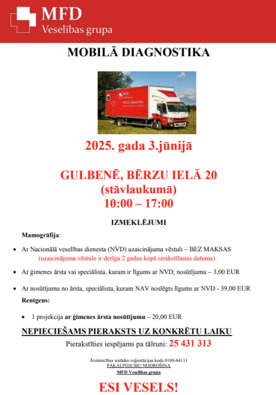 Attēls: mobilā diagnostika jūnijā Gulbenē