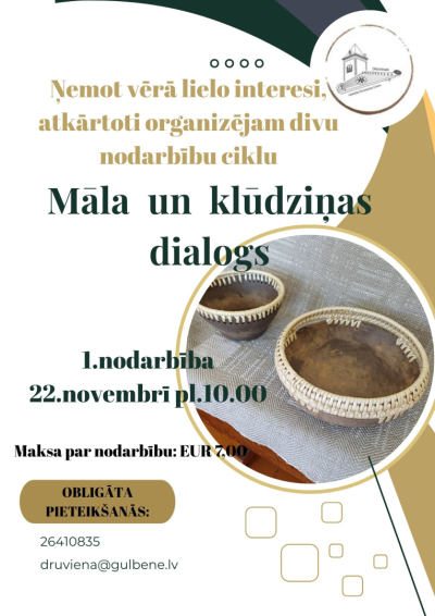 Afiša: Nodarbību cikla "Māla un klūdziņas dialogs" pirmā nodarbība 