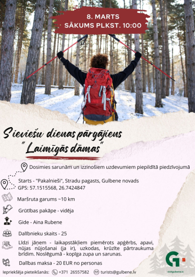Afiša: Sieviešu dienas pārgājiens "Laimīgās dāmas"