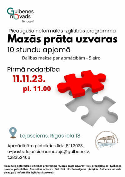 Afiša: pieaugušo neformālās izglītības programmas „Mazās prāta uzvaras” pirmā nodarbība