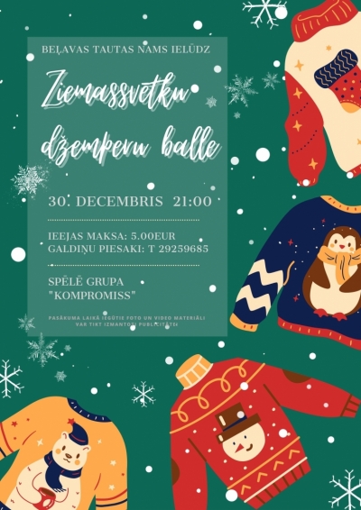 Ziemassvētku džemperu balle Beļavā 30. decembrī 21:00