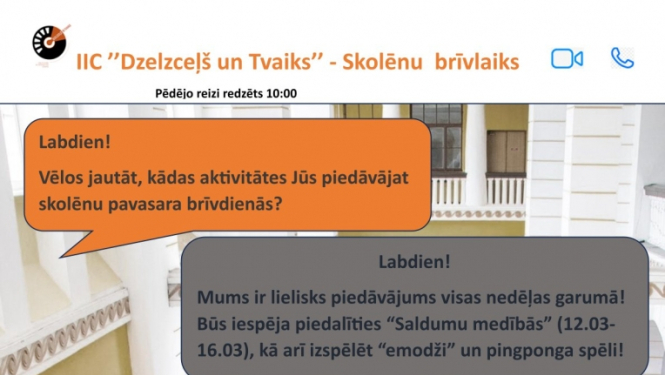 Afiša: Aktivitātes skolēnu brīvlaikās IIC "Dzelzceļš un Tvaiks"