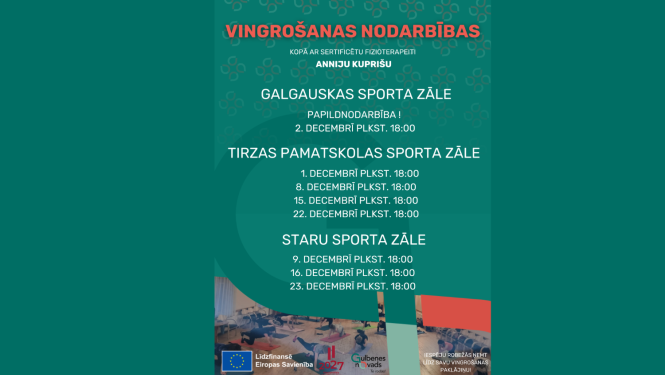 Attēls: vingrošanas nodarbības Gulbenes novadā decembrī