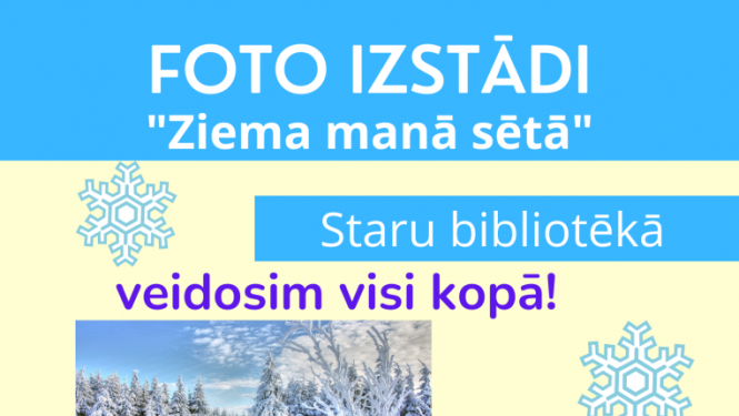 Foto izstādi “Ziema manā sētā” veidosim visi kopā līdz 15.12.2023. Tev tikai jānofotogrāfē sava māja, tās apkārtne un jāatsūta uz e-pastu stari@gulbenesbiblioteka.lv 