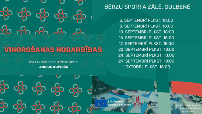Afiša: Bezmaksas vingrošanas nodarbības sertificētas fizioterapeites Annijas Kuprišas vadībā atgriežas!