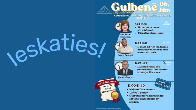 Attēls: Asociācija "Mājoklis" uz semināru Gulbenē aicina namu pārvaldniekus, dzīvokļu īpašniekus un biedrības!