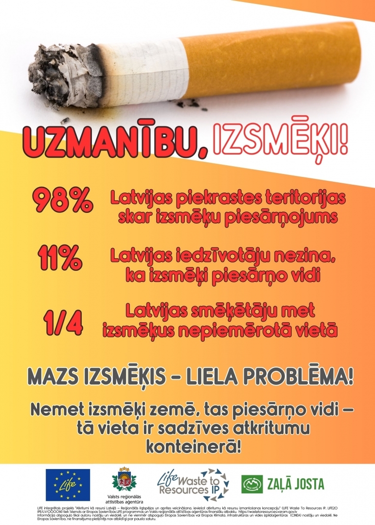 Informatīvais materiāls sabiedrības  izglītošanai par izsmēķu piesārņojumu