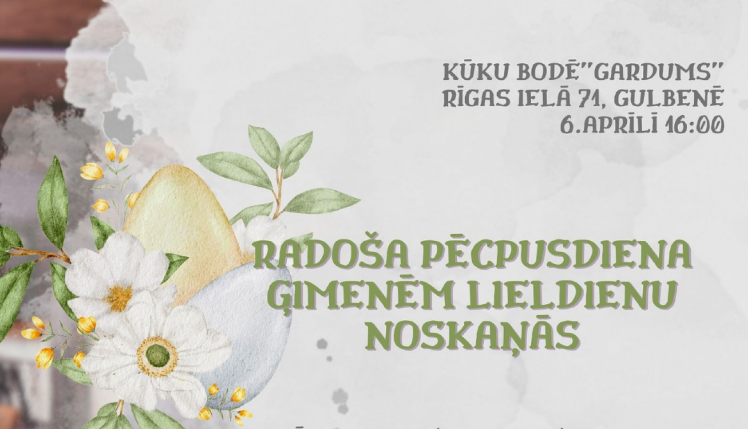 Afiša: radošā pēcpusdiena Lieldienu noskaņās kūku bodē Gulbenē