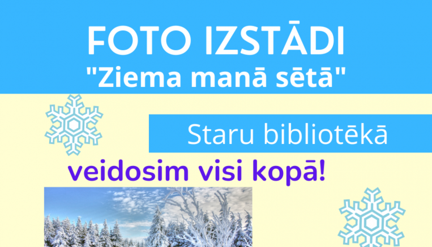Foto izstādi “Ziema manā sētā” veidosim visi kopā līdz 15.12.2023. Tev tikai jānofotogrāfē sava māja, tās apkārtne un jāatsūta uz e-pastu stari@gulbenesbiblioteka.lv 