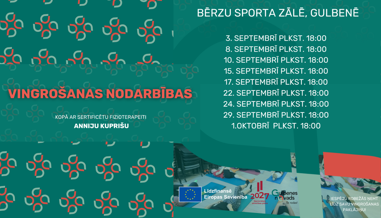 Afiša: Bezmaksas vingrošanas nodarbības sertificētas fizioterapeites Annijas Kuprišas vadībā atgriežas!