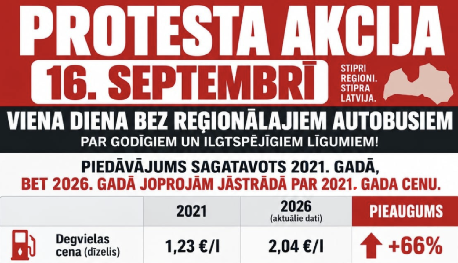 Atttēls: Pasažieru pārvadātāju protesta akcijas laikā 16. septembrī DIENU nekursēs reģionālo maršrutu autobusi