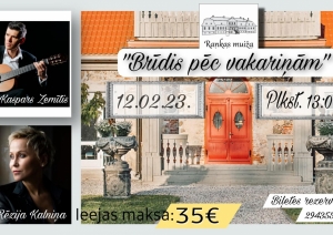 Afiša: Rankas muižā muzikāls pasākums ar Kasparu Zemīti un Rēziju Kalniņu