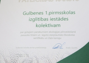 Attēls:Gulbenes 1.pirmsskolas izglītības iestāde saņem Pateicības rakstu