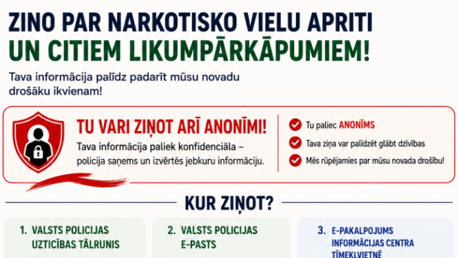 INFORMĀCIJAI IEDZĪVOTĀJIEM – KUR ZIŅOT PAR IESPĒJAMIEM LIKUMPĀRKĀPUMIEM?