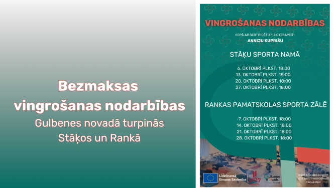 Attēls: Bezmaksas vingrošanas nodarbības Gulbenes novadā turpinās!