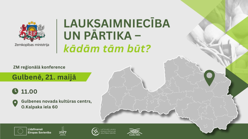 Lauksaimnieki un pārtikas ražotāji 21. maijā aicināti uz Zemkopības ministrijas konferenci “Lauksaimniecība un pārtika – kādām tām būt?”