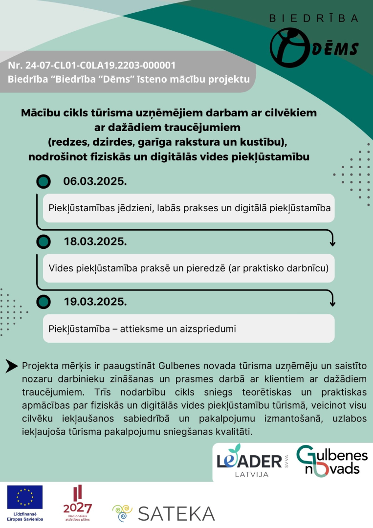 Attēls: Mācību cikls tūrisma uzņēmējiem darbam ar cilvēkiem ar dažādiem traucējumiem 