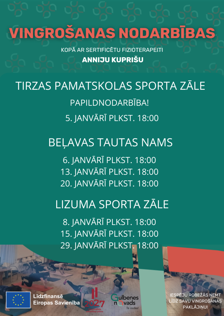 Attēls: bezmaksas vingrošanas turpinās arī 2026.gadā!