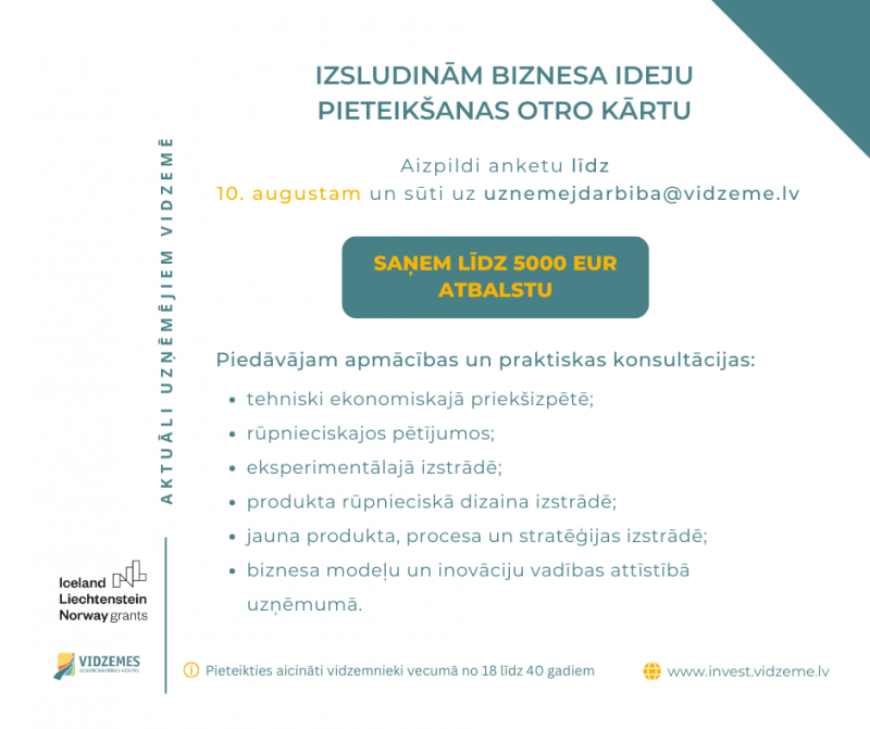 Vizuālis: Vidzemnieku biznesa ideju aktivitātei izsludināta otrā kārta