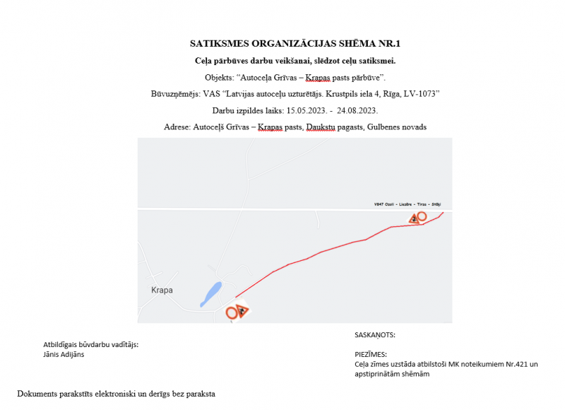 Autoceļa shēma Grīvas - Krapas pasts