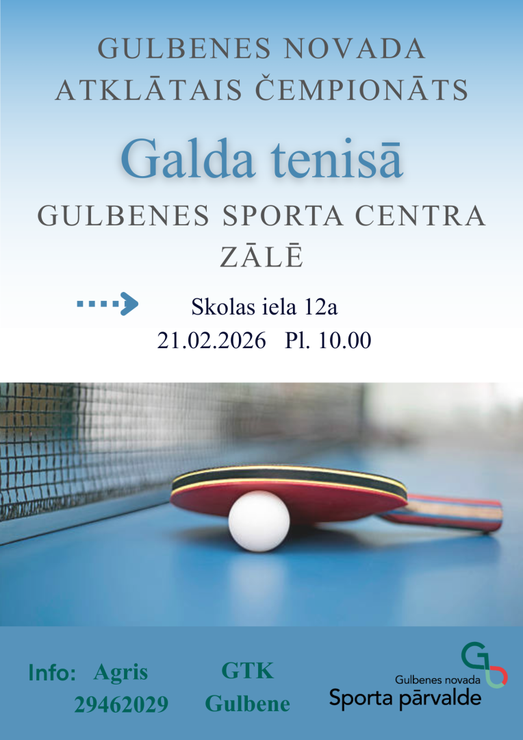 Attēls: 21. februārī 10.00 Gulbenes sporta centrā Gulbenes novada atklātais čempionāts galda tenisā