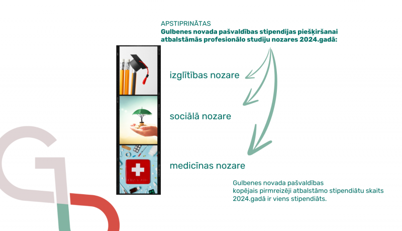 Attēls: GN pašvaldības stipendijas piešķiršanai atbalstāmās profesionālo studiju nozares 2024.gadā