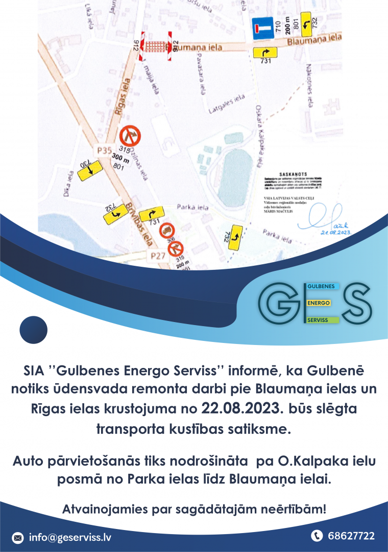 Attēls: satiksme ūdens remontdarbu laikā Gulbenē