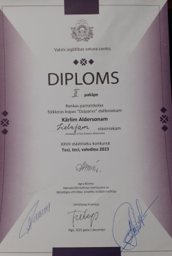 Attēls: diploms Lielā stāstnieka tituls Kārlim Aldermanim