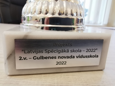 Attēls ar balvu Gulbenes novada vidusskolai 2.vieta skolēnu sacensībās svara stieņa spiešanā guļus 