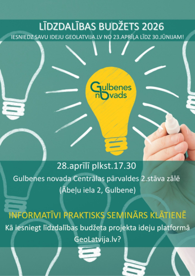 Attēls: informatīvi praktisko semināru “Kā iesniegt līdzdalības budžeta projekta ideju platformā GeoLatvija.lv?”