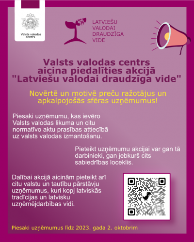 Vizuālis: Valsts valodas centrs aicina piedalīties akcijā “Latviešu valodai draudzīga vide”
