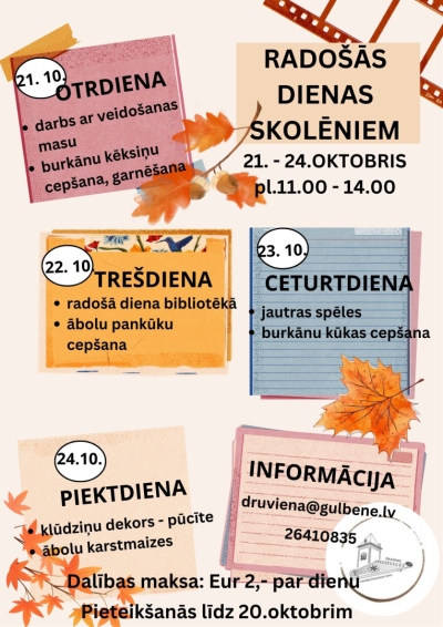 Afiša: Radošās dienas skolēniem