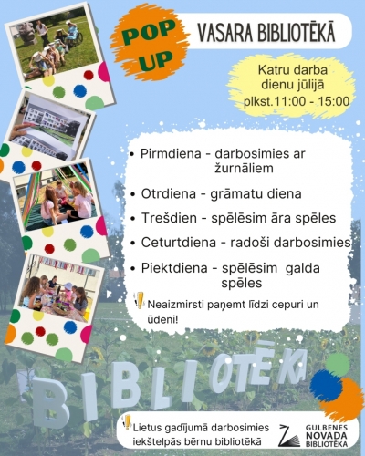 Attēls: POP UP vasara bibliotēkā bērniem. 