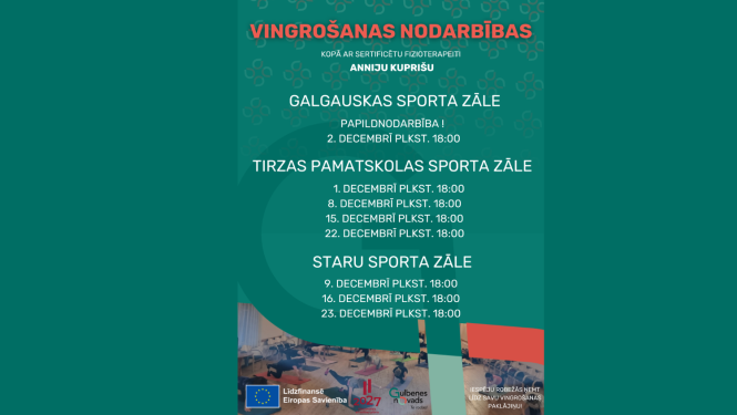 Attēls: vingrošanas nodarbības Gulbenes novadā decembrī