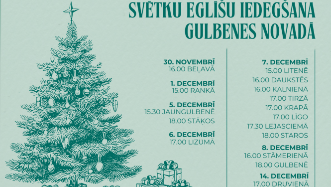 Attēls: svētku eglīšu iedegšana Gulbenes novadā