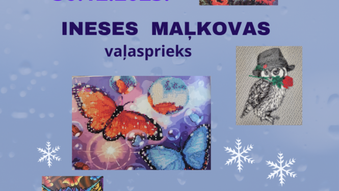 Staru bibliotēkā no 28.11.2023 līdz 30.12.2023. Ineses Maļkovas vaļasprieks- dimanta pērlīšu gleznu izstāde - “Mani pērļu pilāri”