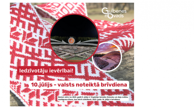 Attēls: Iedzīvotāju informācijai 10.jūlijā valsts brīvdiena