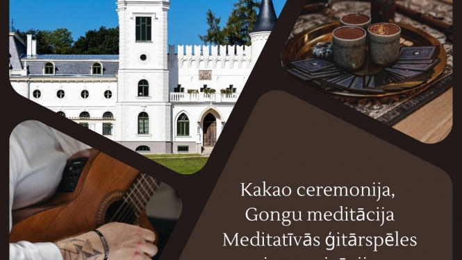 Afiša: Kakao ceremonija, Gongu meditācija un Meditatīvās ģitārspēles improvizācija