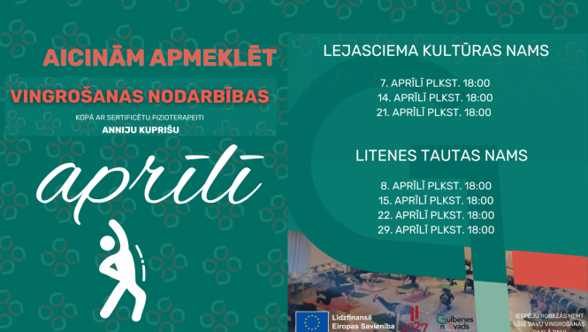 Attēls: Bezmaksas vingrošanas nodarbības sertificētas fizioterapeites Annijas Kuprišas vadībā turpinās