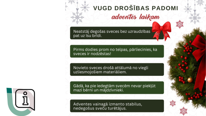 Attēls: Lai adventes sveces deg droši – VUGD atgādina par drošību svētku gaidīšanas laikā